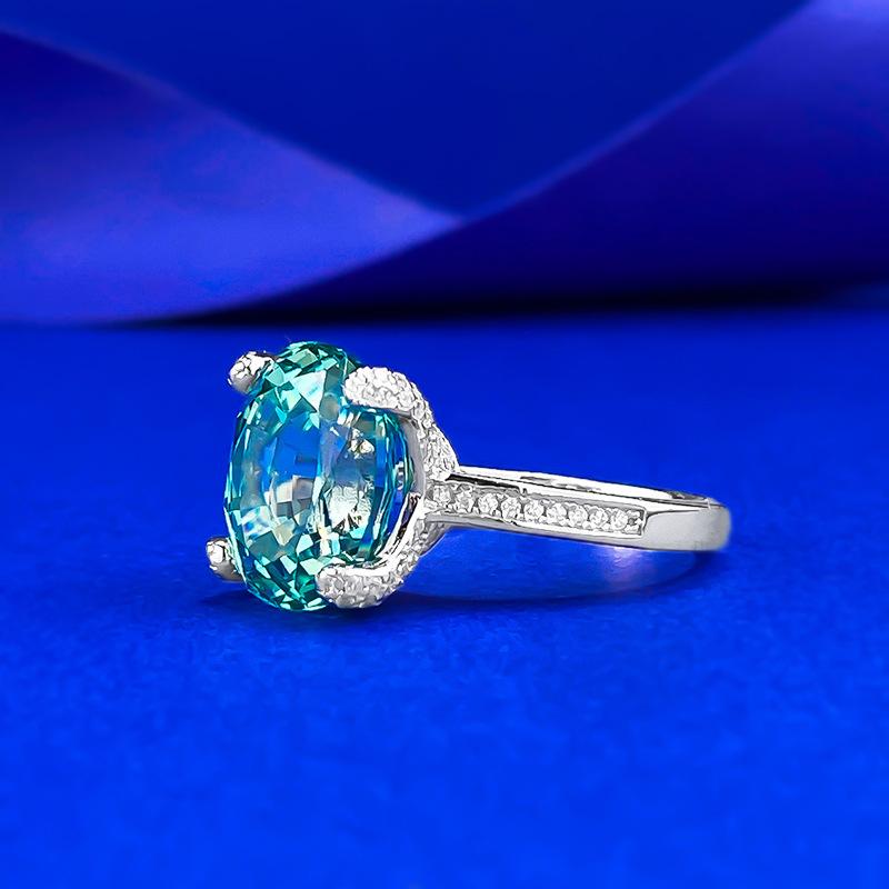 S925 Sterling Silver Green Oval Cut Four Claws Ring 10*12mm 8A Cubic Zirconia Ring-460(25%)