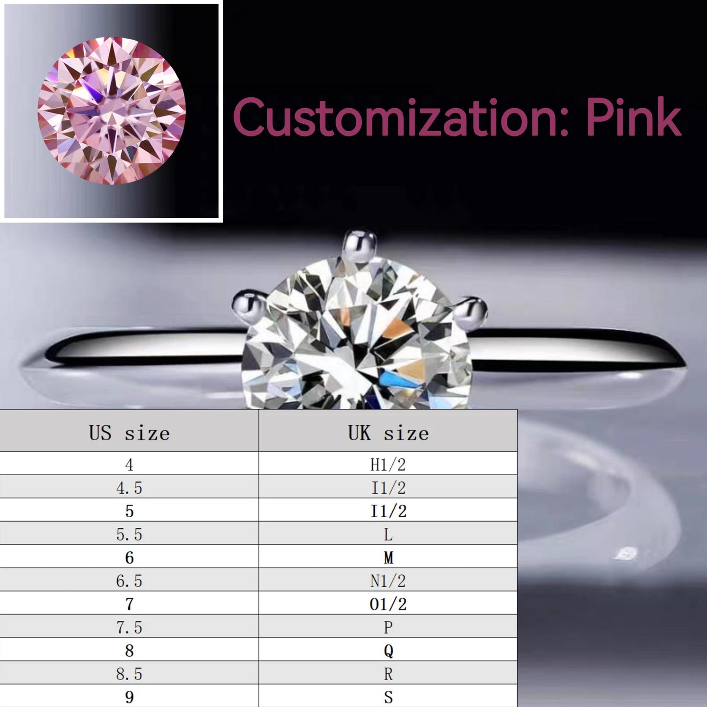 S925 Sterling Silver Pink Synthetic Moissanite Six-claws Ring 1/2/3/5 Carats-235(35%)
