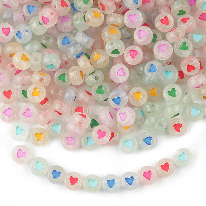 Acrylic Luminous Flat round Loose Beads Translucent Colorful Beads/Love Beads/Digital Beads Diy Jewelry Accessories