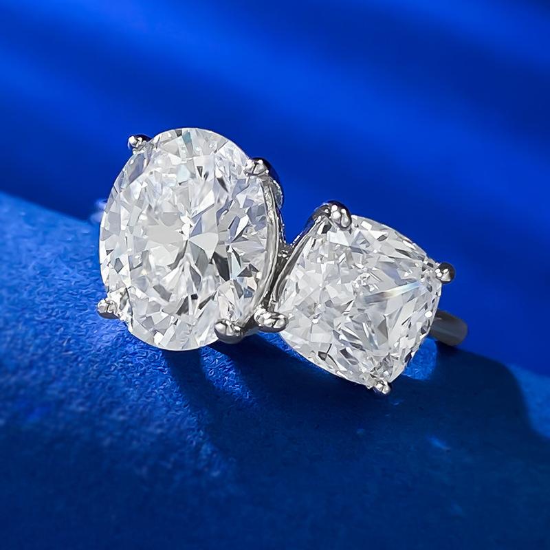 S925 sterling silver two stones oval ring 8*10mm 6A cubic zirconia ring fashion jewelry accessory woman girl promise ring Springtok-200(35%)