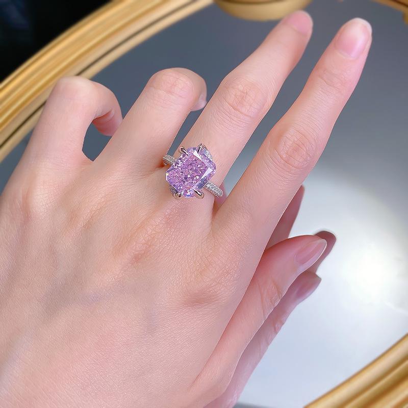 S925 Sterling Silver Purple Rectangular 10*12 mm 8A Cubic Zirconia Ring-428(25%)