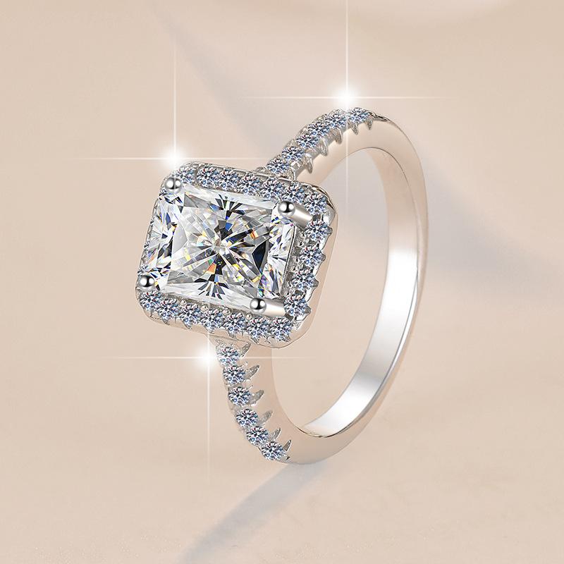 S925 Sterling Silver Radiant Cut Square Ring Synthetic Moissanite Ring 2Carat-464(25%)（25%）