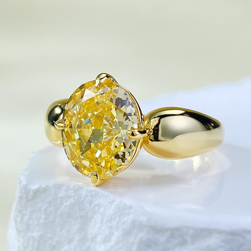 S925 Sterling Silver Yellow Ice Flower Cut Oval Ring 8*10mm 8A Cubic Zirconia Ring-377(35%)