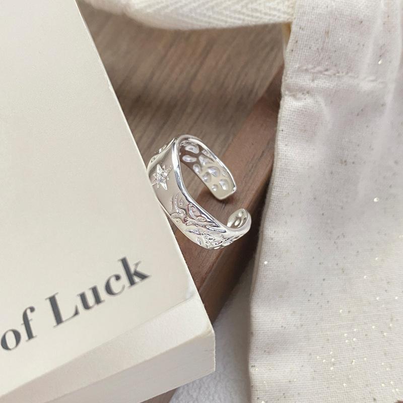 S925 Sterling Silver Irregular Texture Finger Ring for Women - 491(45%)