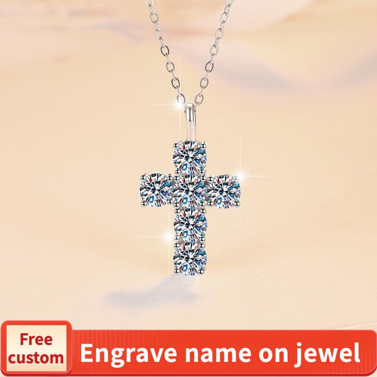 S925 Sterling Silver Synthetic Moissanite Big Cross Pendant birthday gift silver jewelry minimalist necklace pendant necklace-321(35%)