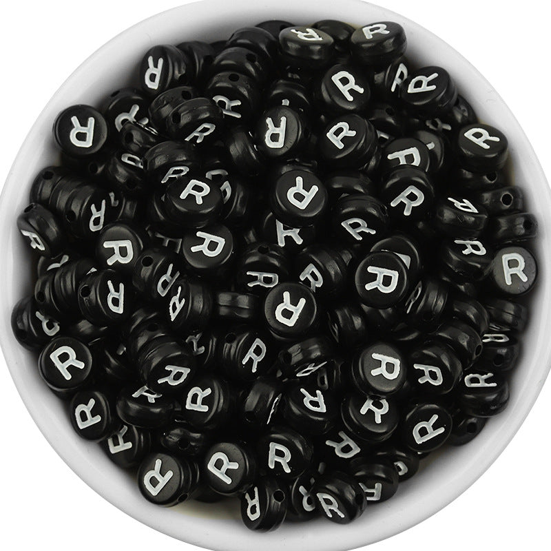 100 Pcs/Pack Acrylic Flat round Beads Diy Black Background White Love Beads/Single English Letter Loose Beads