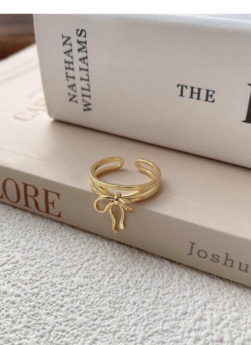 S925 Sterling Silver Simple Bowknot Ring for Women Open Ring -510(45%)