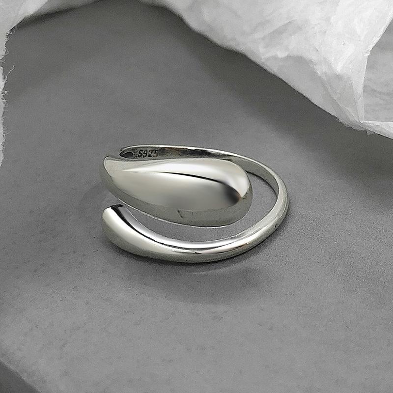 S925 Sterling Silver Minimalist Smooth Water Drop Open Ring for Women -560(45%)
