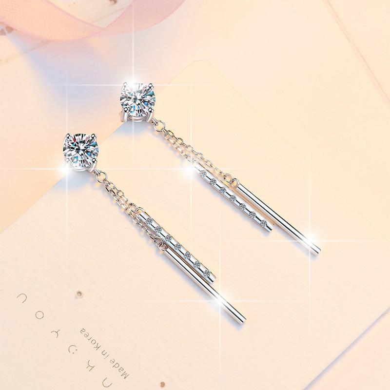 S925 Sterling Silver Long Tassel Stud Earrings Synthetic Moissanite Stud Earrings Daily Life Earrings-643(35%)