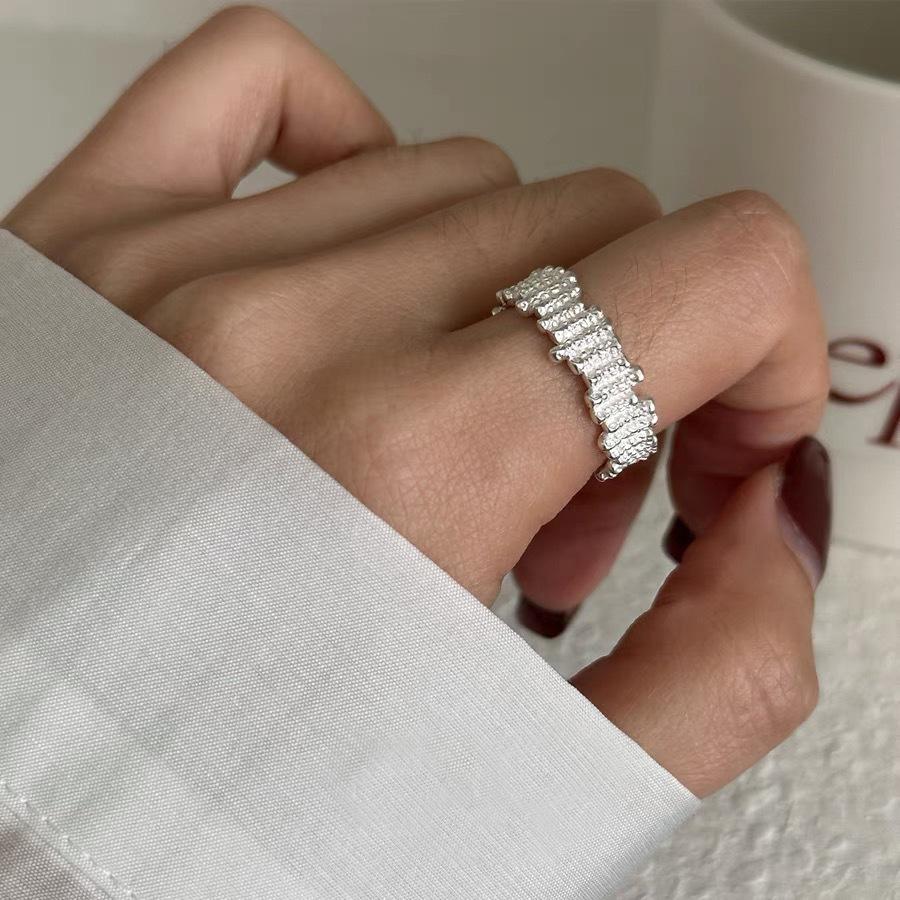 S925 Sterling Silver Irregular Texture Ring Women's Open Ring-488(45%)