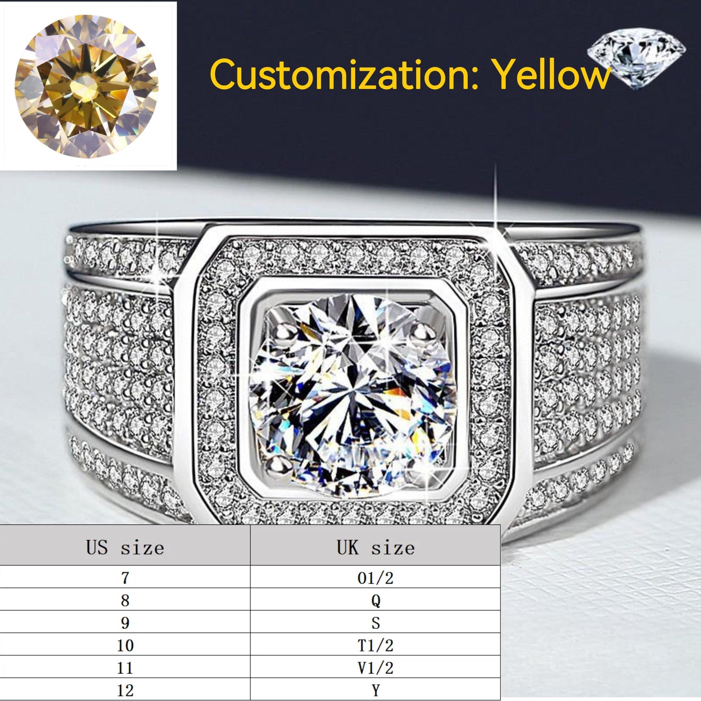 S925 Sterling Silver Big Starry Man's Ring Synthetic Moissanite Ring fashion jewelry accessory woman girl promise ring-202(35%)