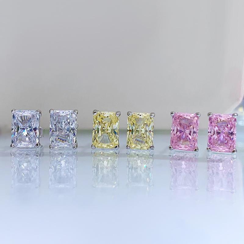 S925 Sterling Silver Ice Flower Cut Rectangular Stud Earrings 1 cart 5*7MM 8A Cubic Zirconia Stud Earrings Daily Life Earrings-610(35%)