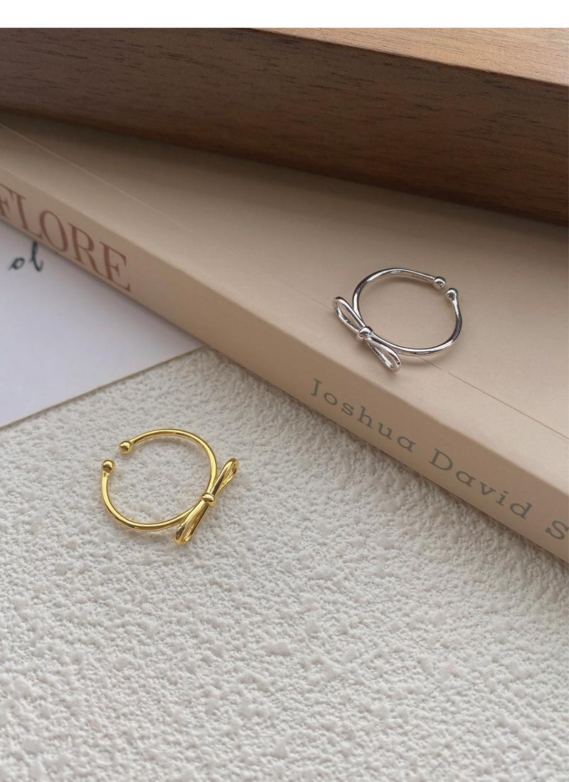 S925 Sterling Silver Simple Line Hollow Bowknot Ring Open Ring for Women -500(45%)