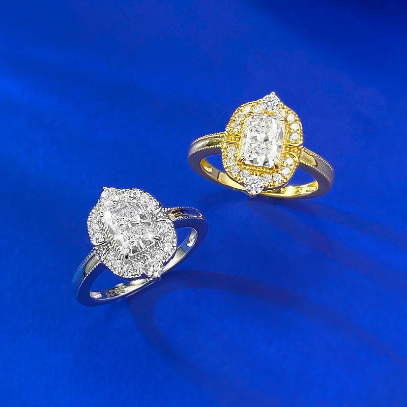 S925 Sterling Silver Ice Flower Cut Square 5*7mm 6A Cubic Zirconia Ring-433(25%)