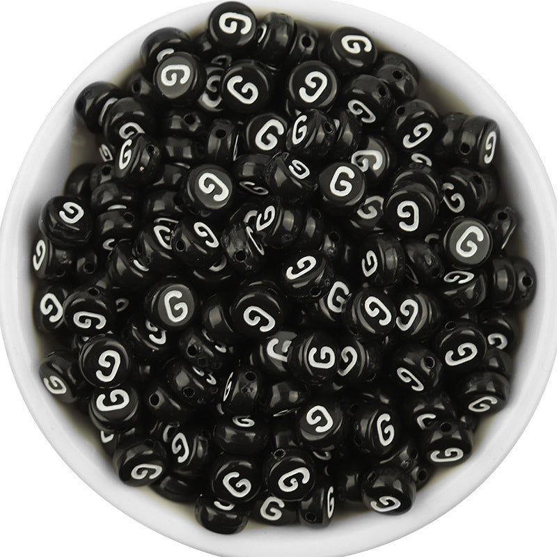 100 Pcs/Pack Acrylic Flat round Beads Diy Black Background White Love Beads/Single English Letter Loose Beads