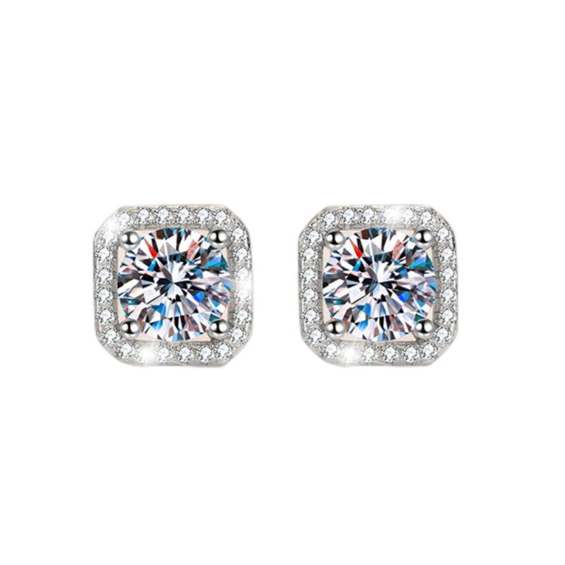 NO7-1. S925 Sterling Silver High Grade Synthetic Moissanite Square Stud Earrings /Square Wrap Style/ /Certified Synthetic Moissanite/High Grade Of D Color E Cut VVS1 Clarity/Superflash Synthetic Moissanite