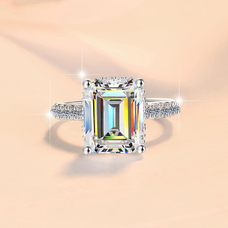 S925 Sterling Silver Grandma Rectanglar Synthetic Moissanite Ring 5/10Carat-221(1%)