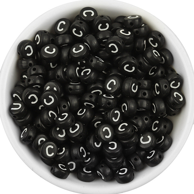 100 Pcs/Pack Acrylic Flat round Beads Diy Black Background White Love Beads/Single English Letter Loose Beads