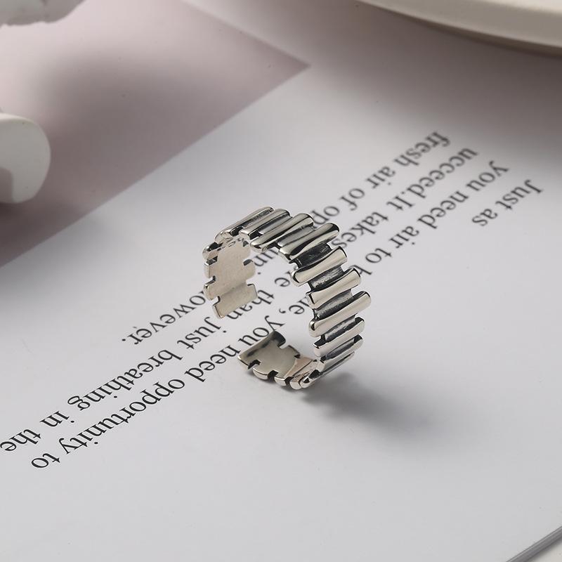 S925 Sterling Silver Vintage Irregular Solid Row Ring for Women - 536(45%)