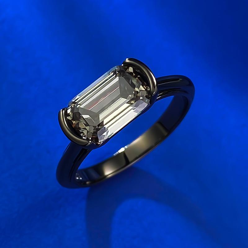 S925 Sterling Silver Black Golden Grandma Cut Transvers Rectangular Ring 6*9mm 6A Cubic Zirconia Ring fashion jewelry accessory woman girl promise ring Springtok-208(35%)