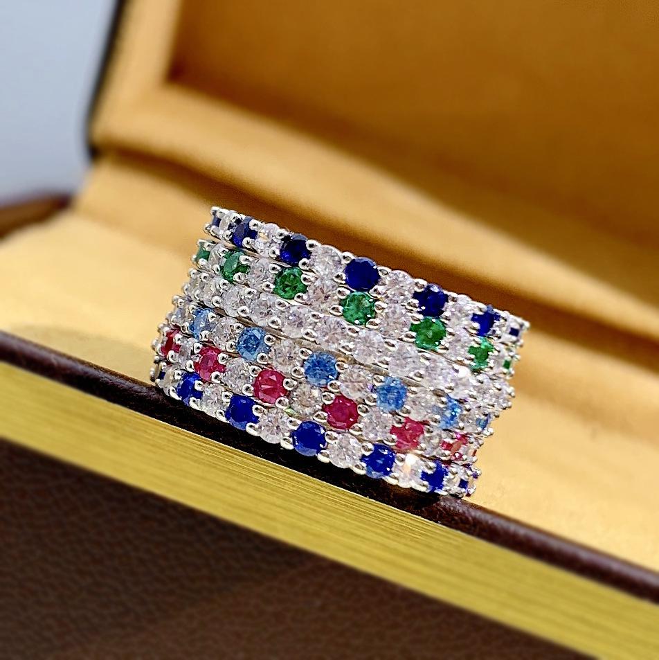 S925 Sterling Silver Color Fine Row Band Ring 6A Cubic Zirconia Ring fashion jewelry accessory woman girl promise ring-129(35%)