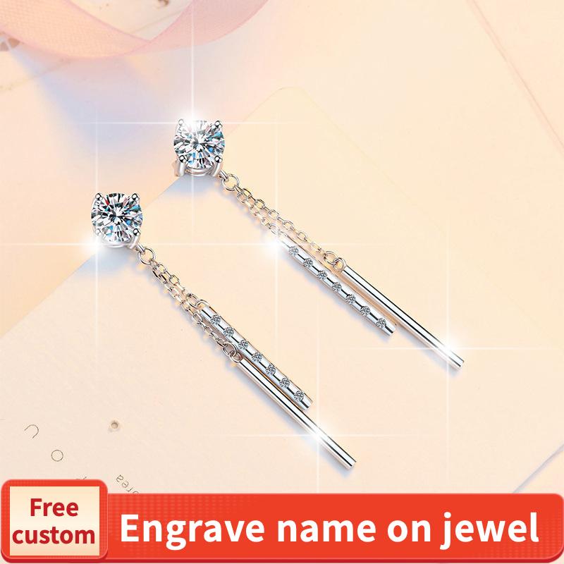S925 Sterling Silver Long Tassel Stud Earrings Synthetic Moissanite Stud Earrings Daily Life Earrings-643(35%)