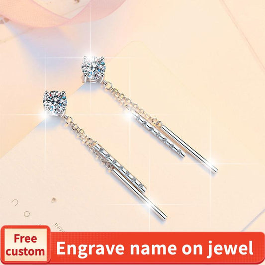 S925 Sterling Silver Long Tassel Stud Earrings Synthetic Moissanite Stud Earrings Daily Life Earrings-643(35%)