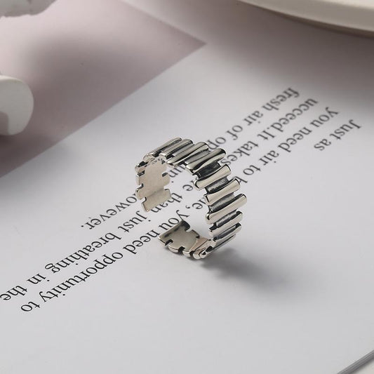 S925 Sterling Silver Vintage Irregular Solid Row Ring for Women - 536(45%)