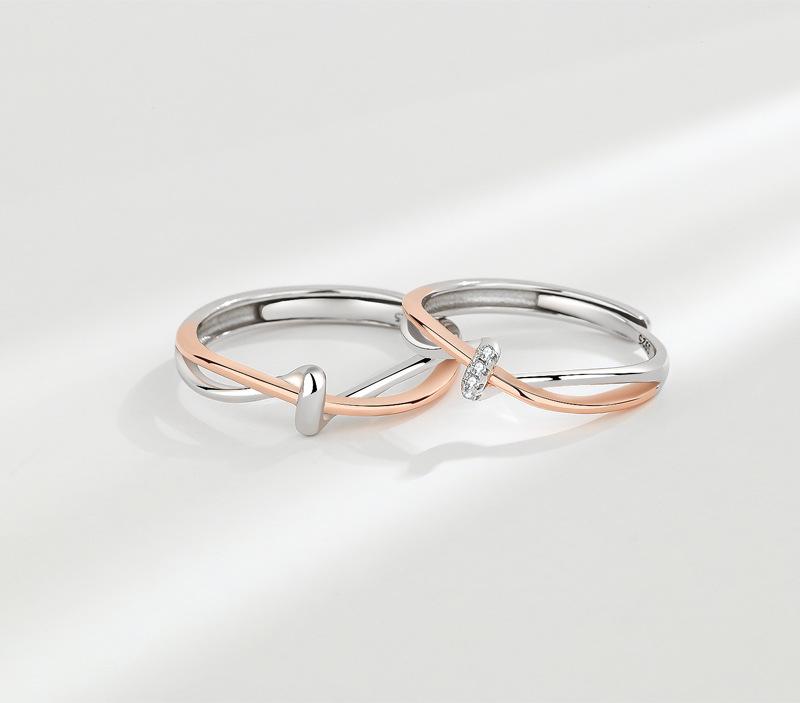 S925 Sterling Silver Twin Knot Couple Ring Open Ring-556 weddingring(45%)