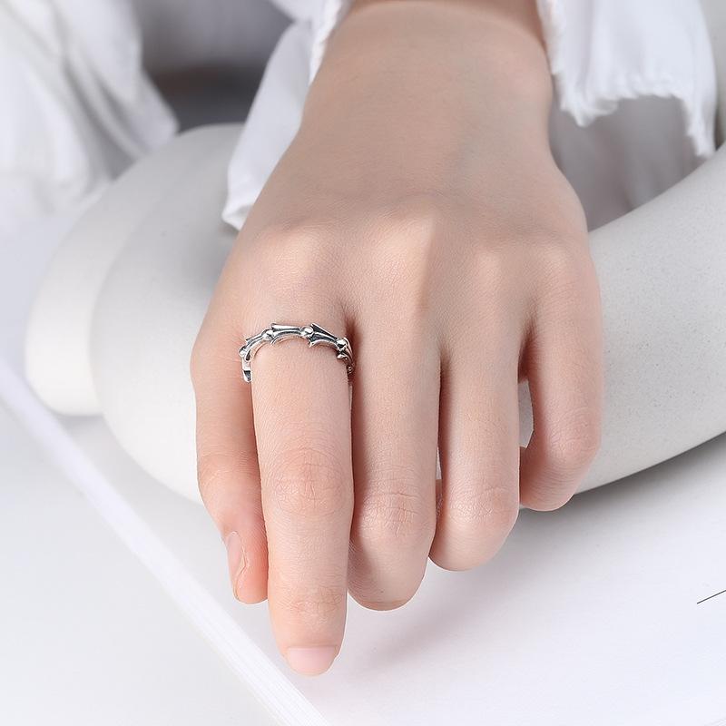 S925 Sterling Silver Vintage Distressed Bone Ring for Women Open -561(45%)
