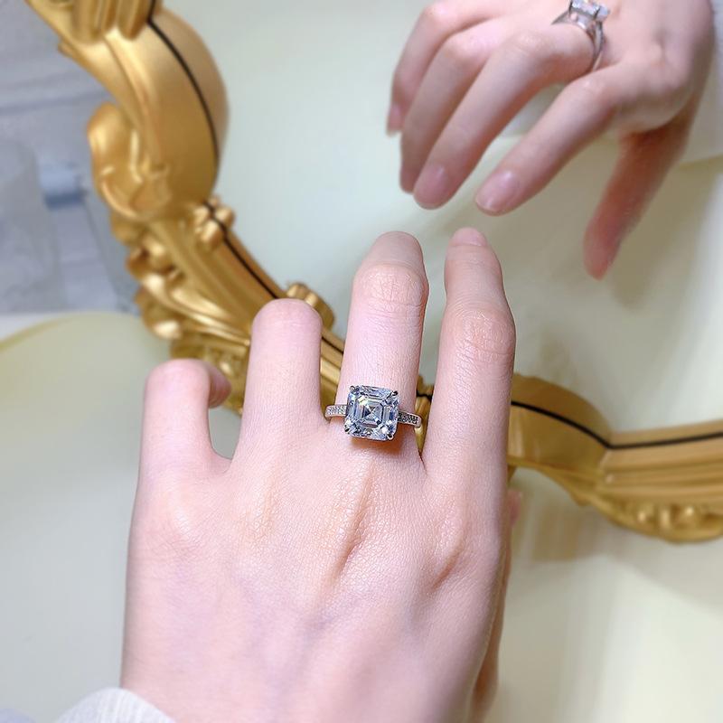 S925 Sterling Silver Asscher Cut High Carbon Square Ring 10*10mm 8A Cubic Zirconia Ring fashion jewelry accessory woman girl promise ring-168(35%)