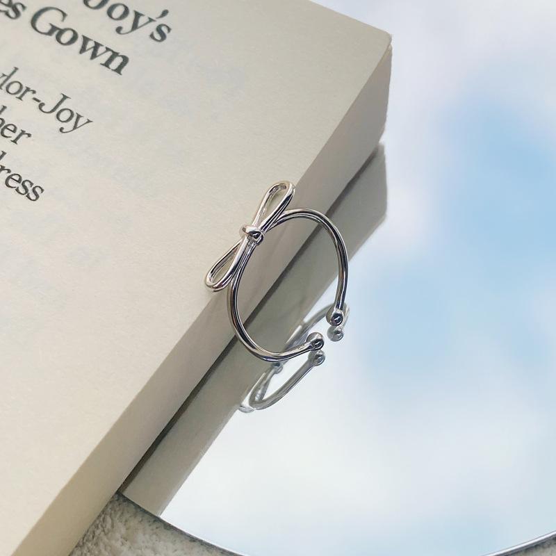 S925 Sterling Silver Simple Line Hollow Bowknot Ring Open Ring for Women -500(45%)