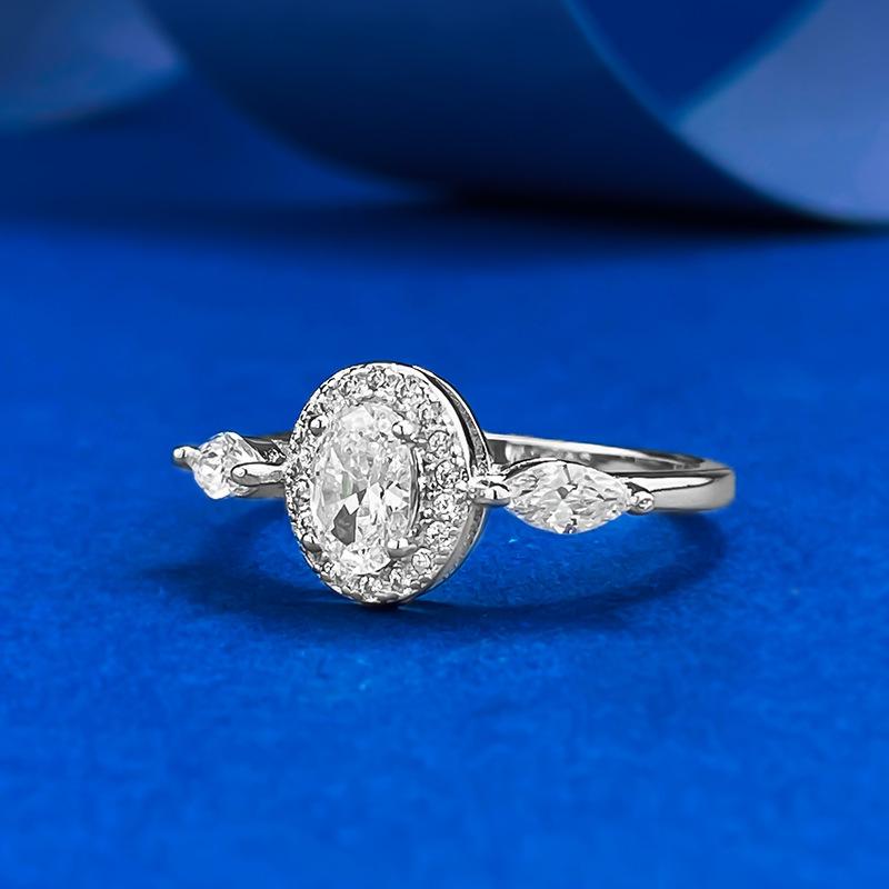 S925 Sterling Silver Three-stones Oval Cut Oval Ring 4*6mm 6A Cubic Zirconia Ring-178(35%)