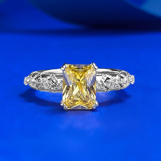 S925 Sterling Silver Yellow Radiant Cut Rectanglar Ring 6*8mm 8A Cubic Zirconia Ring-125(35%)