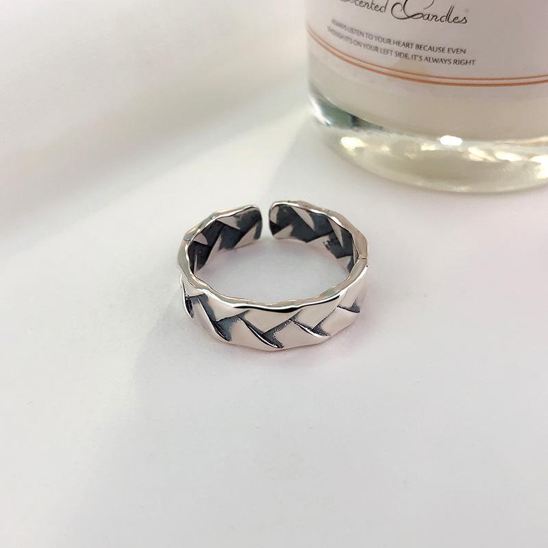 S925 Sterling Silver Vintage Distressed Braided Twist Open Ring -625(45%)