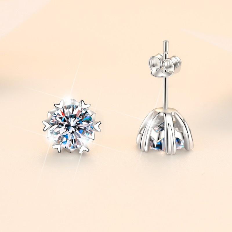 S925 Sterling Silver High Grade Synthetic Moissanite Snowflake Ear Stud/Certified Synthetic Moissanite/High Grade Of E Cut VVS1 Clarity D Color