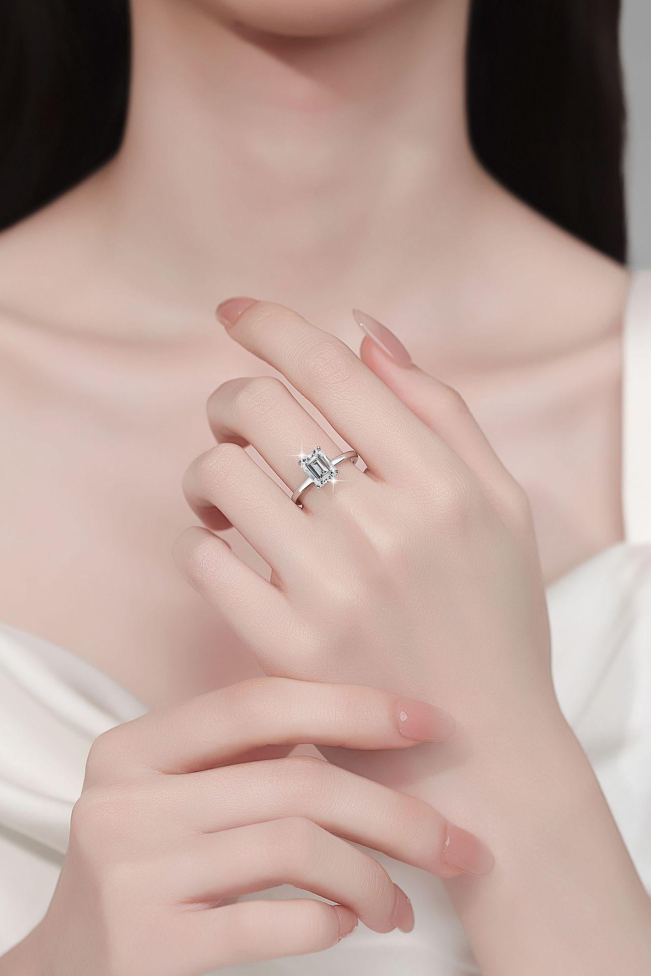 S925 Sterling Silver Grandma Rectangular Ring Synthetic Moissanite Ring 2Carat-447(25%)