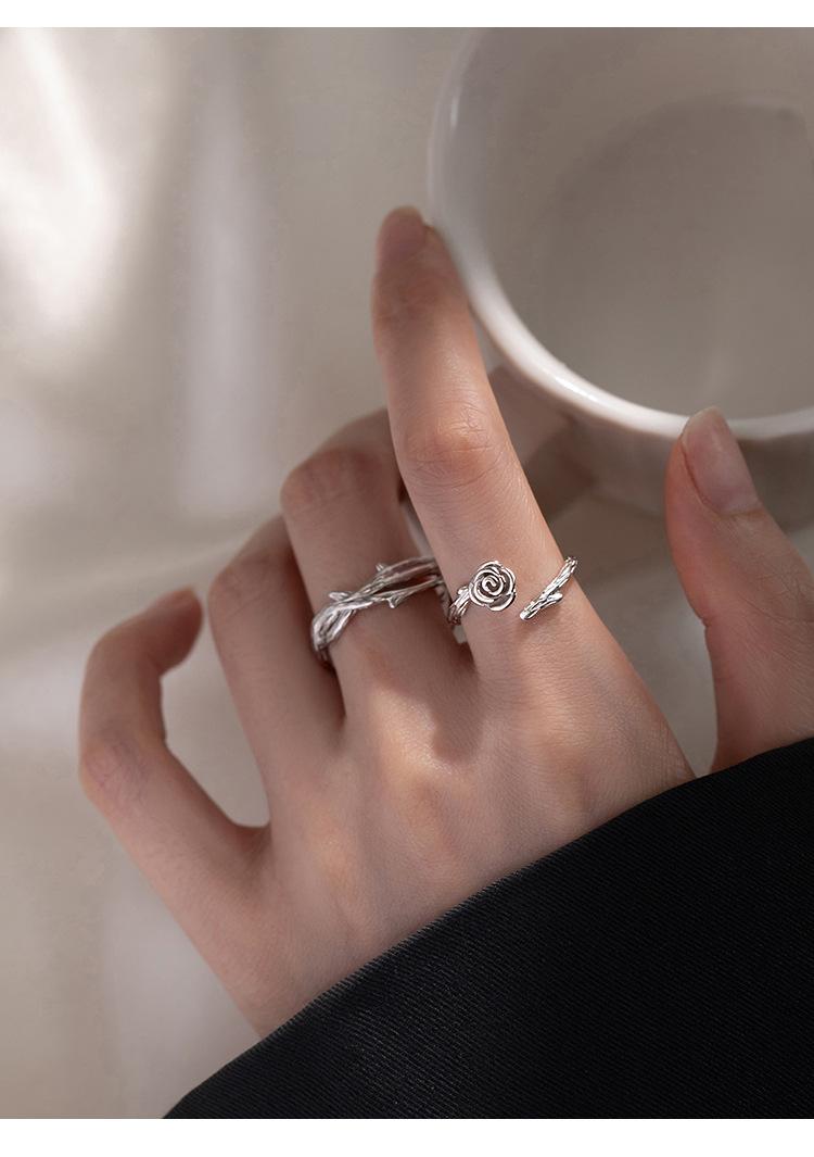 S925 Sterling Silver Thorns and Roses Couple Open Ring - 543 weddingring(45%)