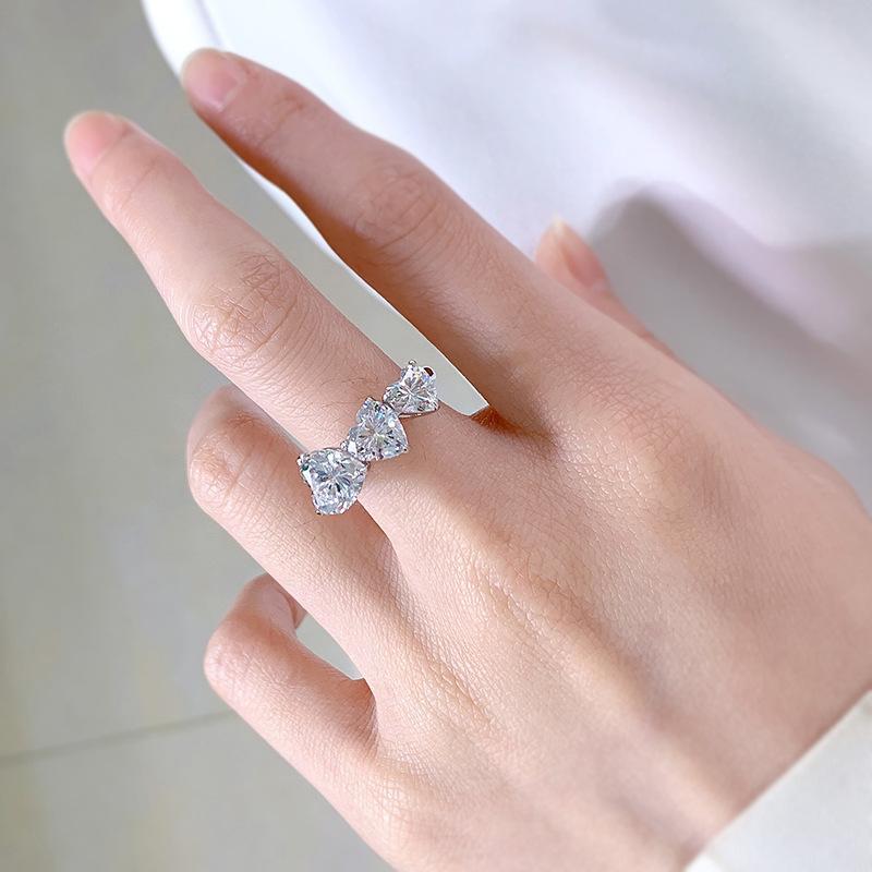 S925 sterling silver heart cut three-heart ring 6A cubic zirconia ring fashion jewelry accessory woman Girl promise ring-226(35%)