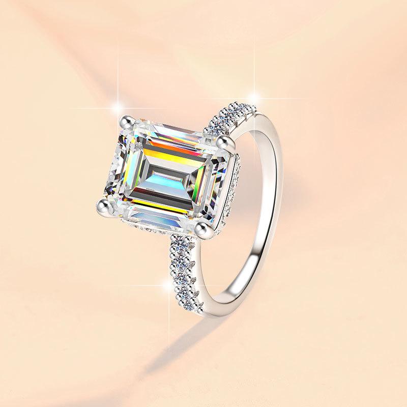 S925 Sterling Silver Grandma Rectanglar Synthetic Moissanite Ring 5/10Carat-221(1%)