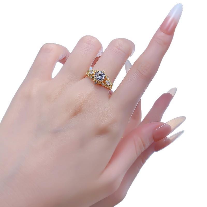 S925 Sterling Silver Horse Eye Golden Plated Oval 7*7mm 6A Cubic Zirconia Ring-440(25%)