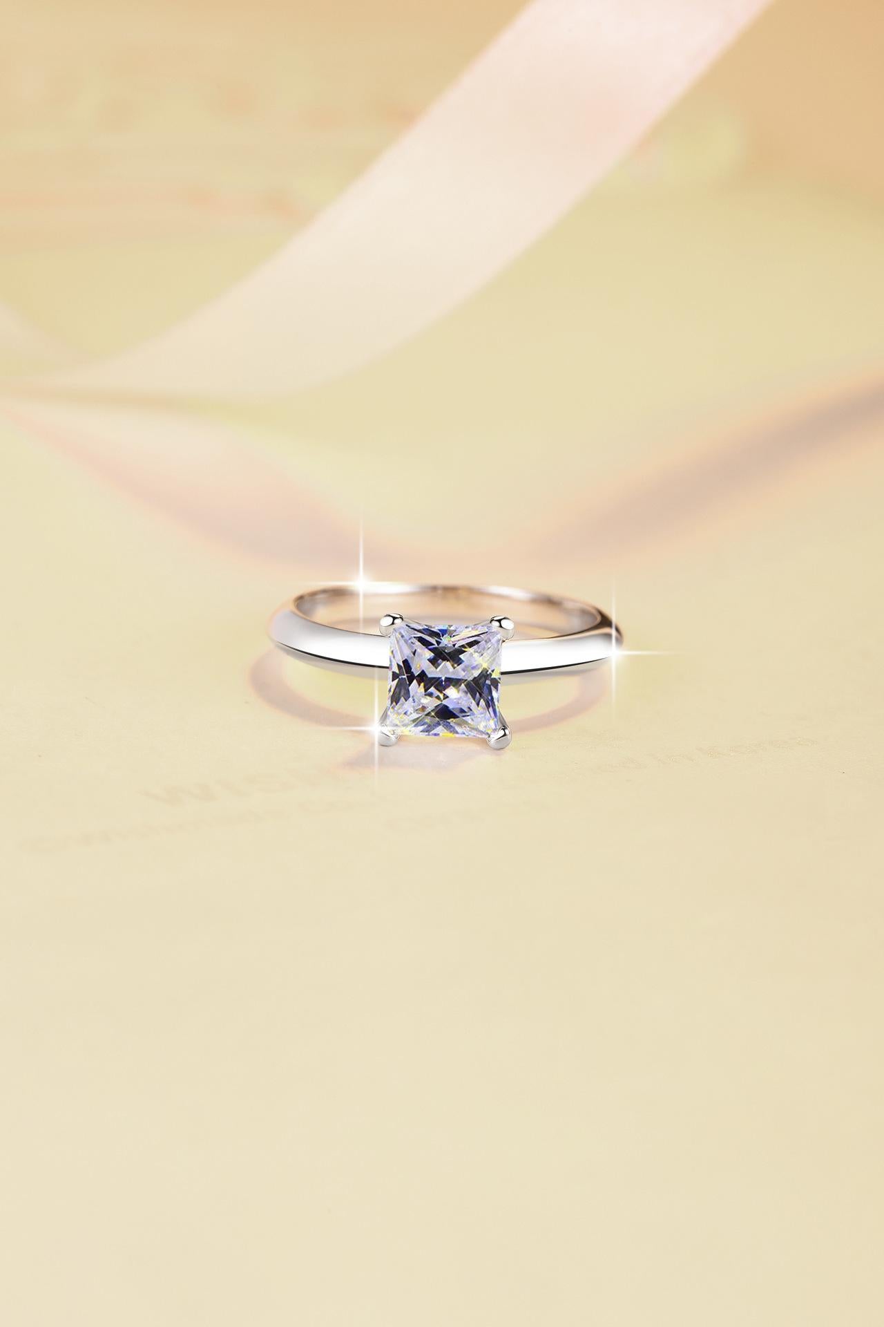 S925 Sterling Silver D Color Four-claw Princess Square Ring Synthetic Moissanite Ring 1.2Carat-469 young  moissanite(25%)