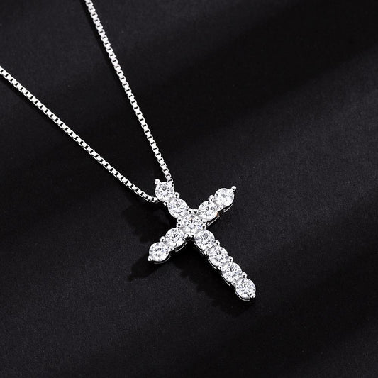 S925 Sterling Silver Zircon Cross Pendant/Super Shiny