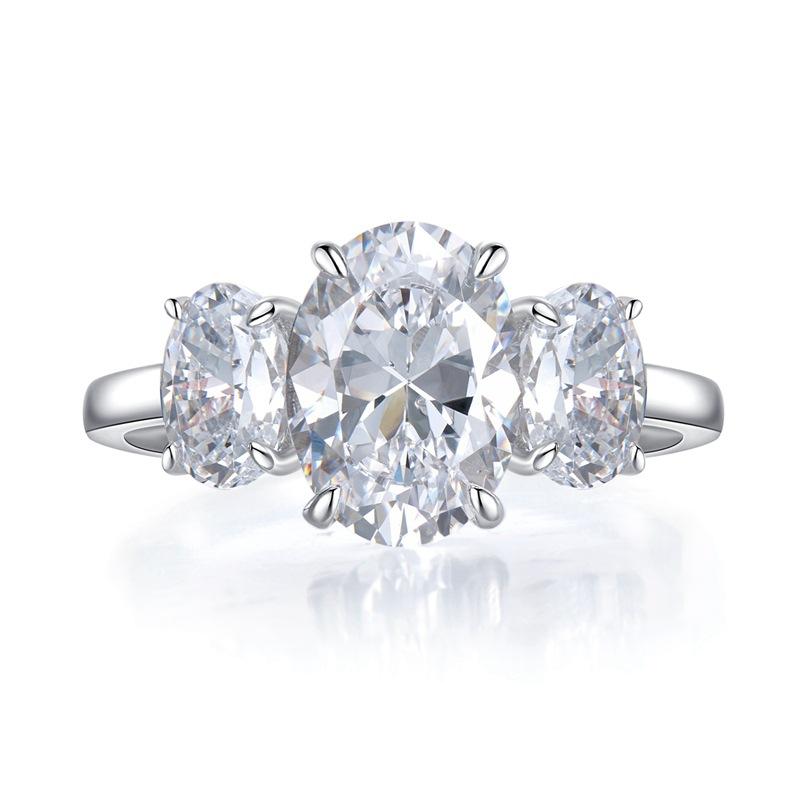 S925 Sterling Silver Big Three-stones Oval Cut Oval Ring 8*11mm 6A Cubic Zirconia Ring-234(35%)