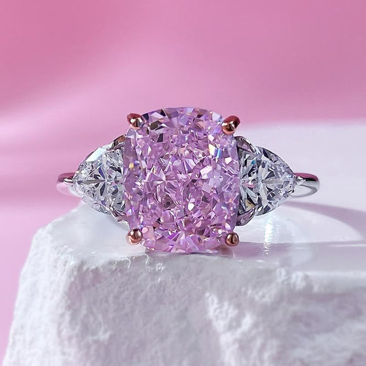 S925 Sterling Silver Pink Three Stones Square 8*10mm 6A Cubic Zirconia Ring-150(45%)