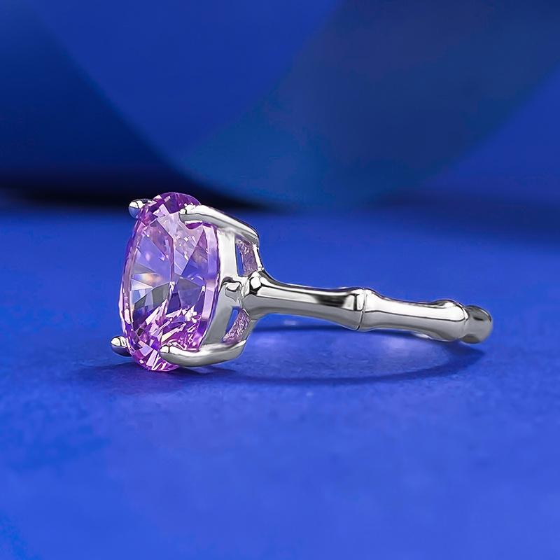 S925 Sterling Silver Purple Oval Bamboo Sections  8*10mm 6A Cubic Zirconia Ring-421(25%)
