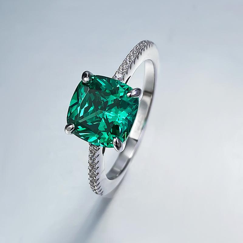 S925 Sterling Silver Green Fat Square 8*8mm 6A Cubic Zirconia Ring-141(45%)
