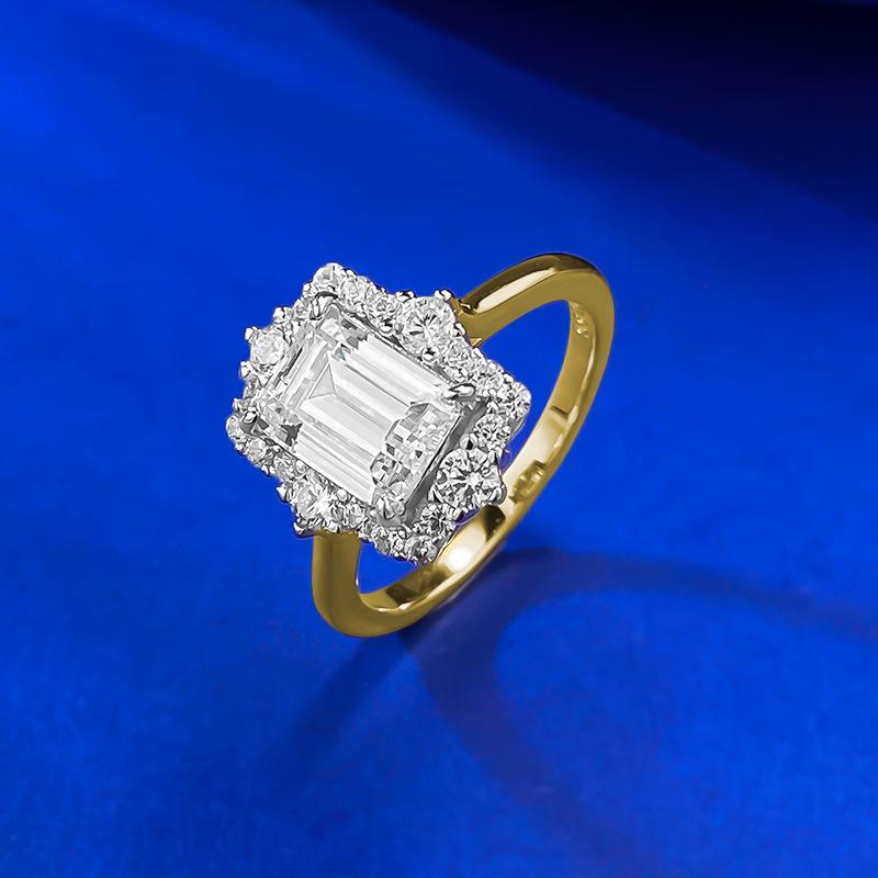 S925 Sterling Silver Rectangular Grandma Golden plated 6*8mm 6A Cubic Zirconia Ring-112(45%)