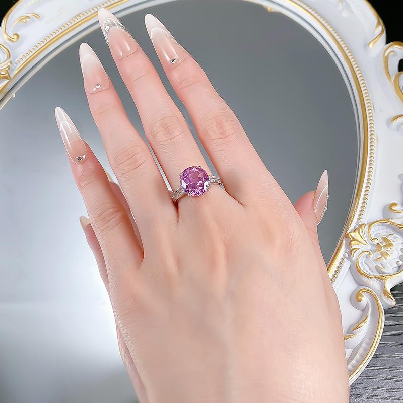 S925 Sterling Silver Purple Rose Pigeon Egg Cut Oval High Carbon Ring 10*11mm 6A Cubic Zirconia Ring-458(25%)