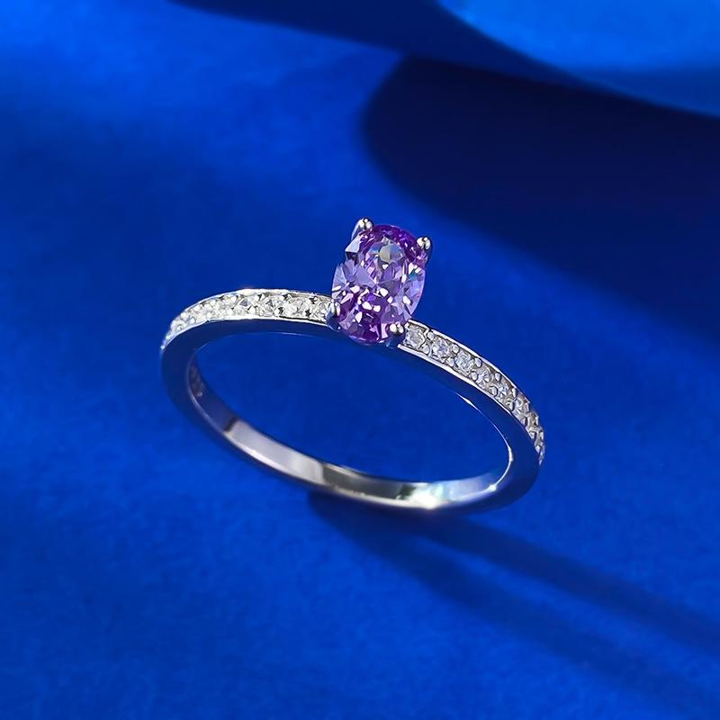 S925 Sterling Silver Purple Oval Cut Oval Ring 4*6mm 6A Cubic Zirconia Ring-395(35%)